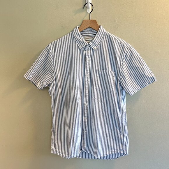 Goodthreads Short Sleeve Button Down Shirt Mens Size Large Slim Fit Stripe White - Picture 2 of 8